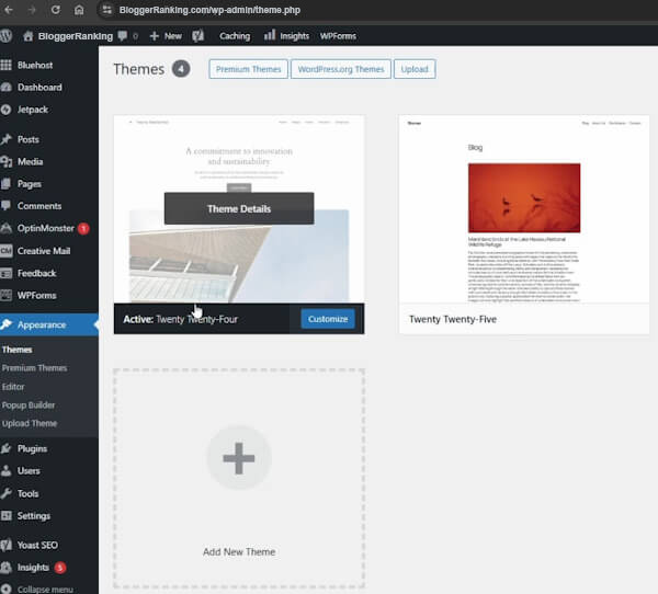 wordpress theme selection